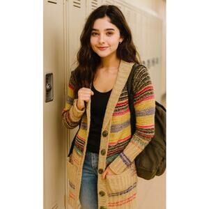 Free People Multicolor Wool Blend Boho Cardigan Sweater - XS